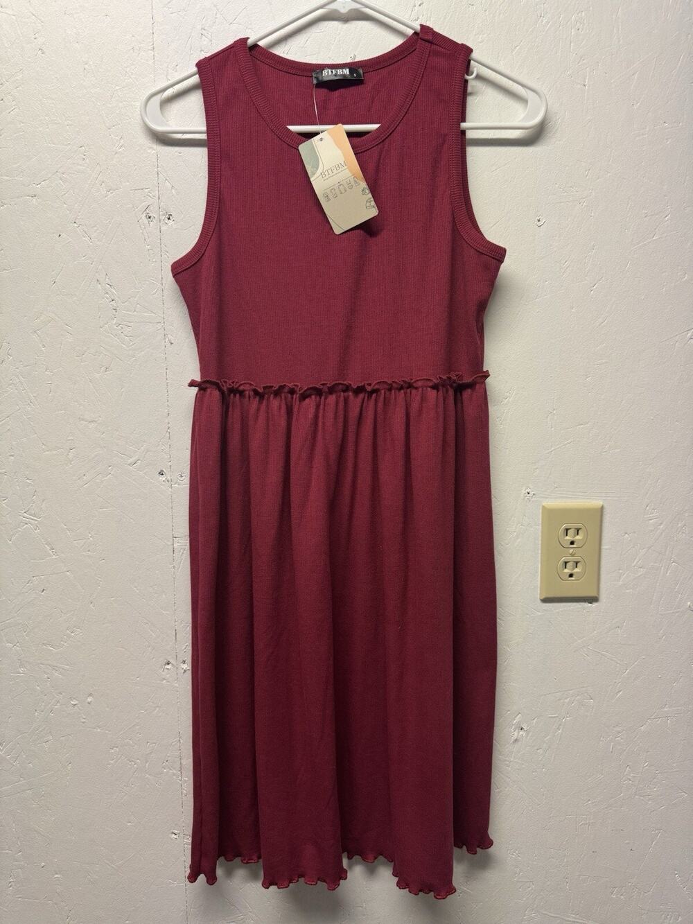 Women's Dress Sleeveless Fall Maroon Ribbed Small